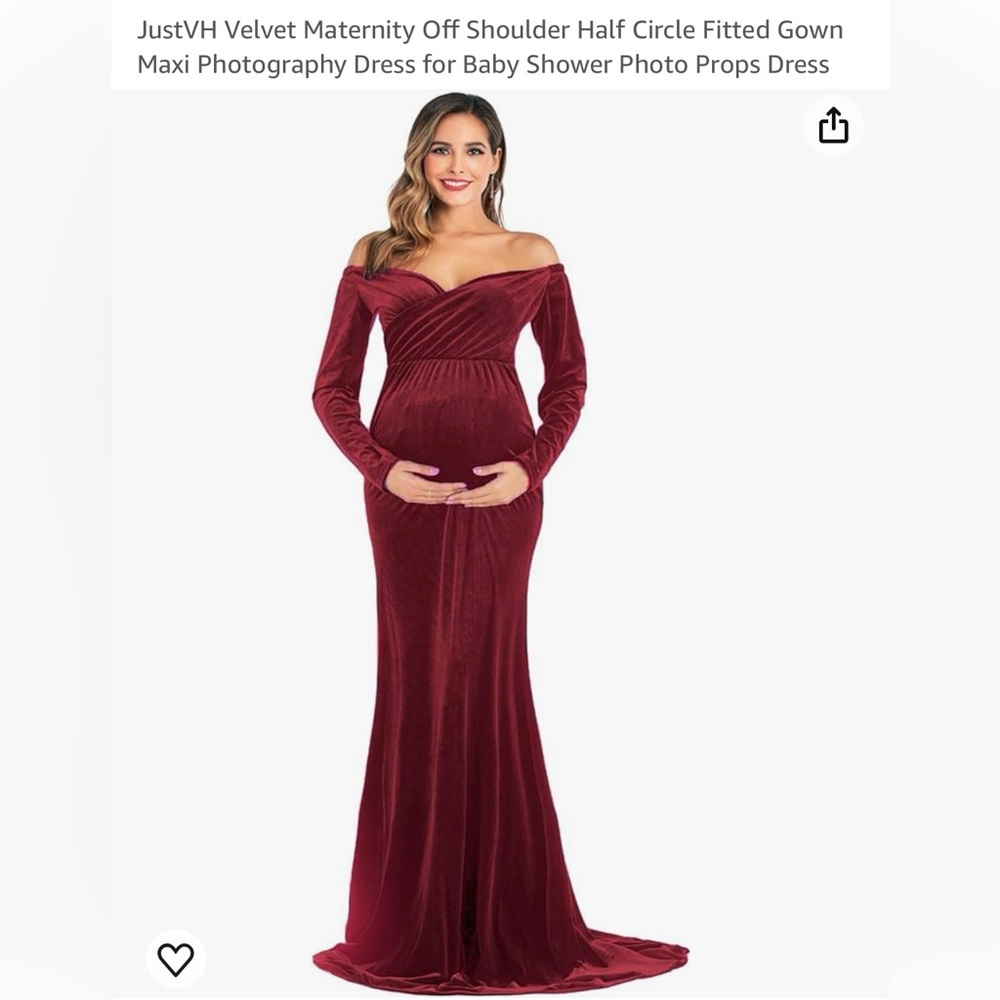 Off Shoulder Velvet Burgundy Maternity Dress